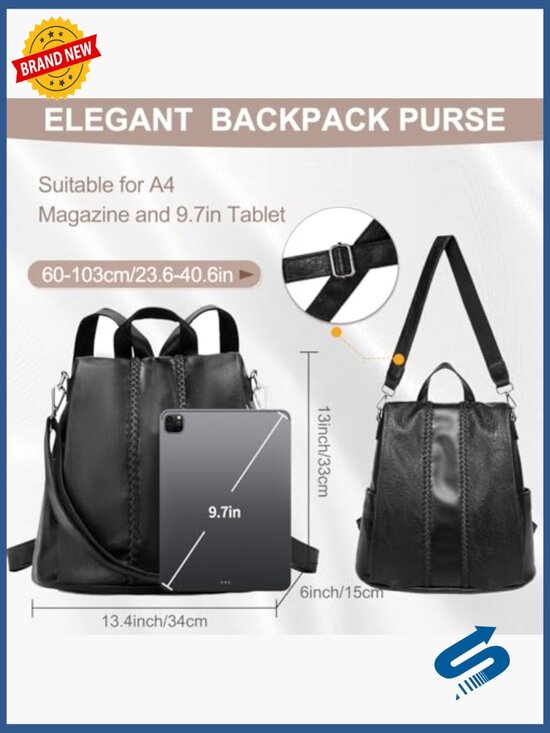 PU Leather Anti-Theft Convertible Backpack Shoulder Bag
